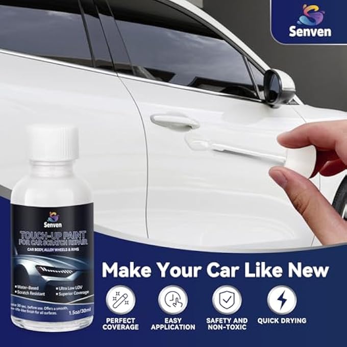 SENVEN CAR WHITE PAINT TOUCH UP CARS SCRATCH REPAIR FOR VEHICLES, RIM HIGH-GLOSS WHITE PAINT PEN 30ML QUICK DRYING AUTOMOTIVE SCRATCH REPAIR, NON-TOXIC 1.5 OZ EASY TO USE, QUICK DRYING - Image 2